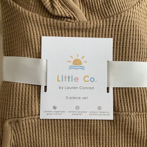 NWT!! 2 Piece Thermal Pant and Hoodie Set in Tan in Newborn By Little Co. - Picture 5 of 6